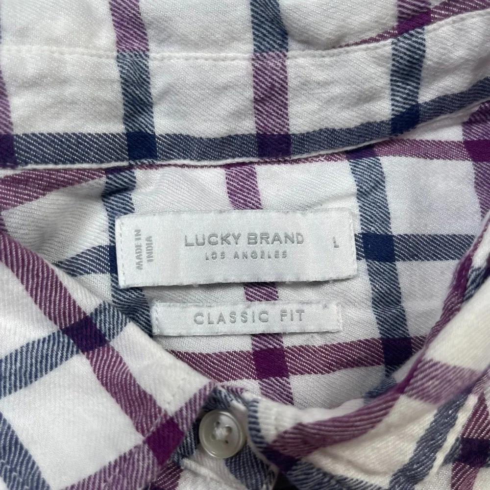 Lucky Brand Shirt‎ Men's Large White Window Pane Pattern Classic Fit Long Sleeve